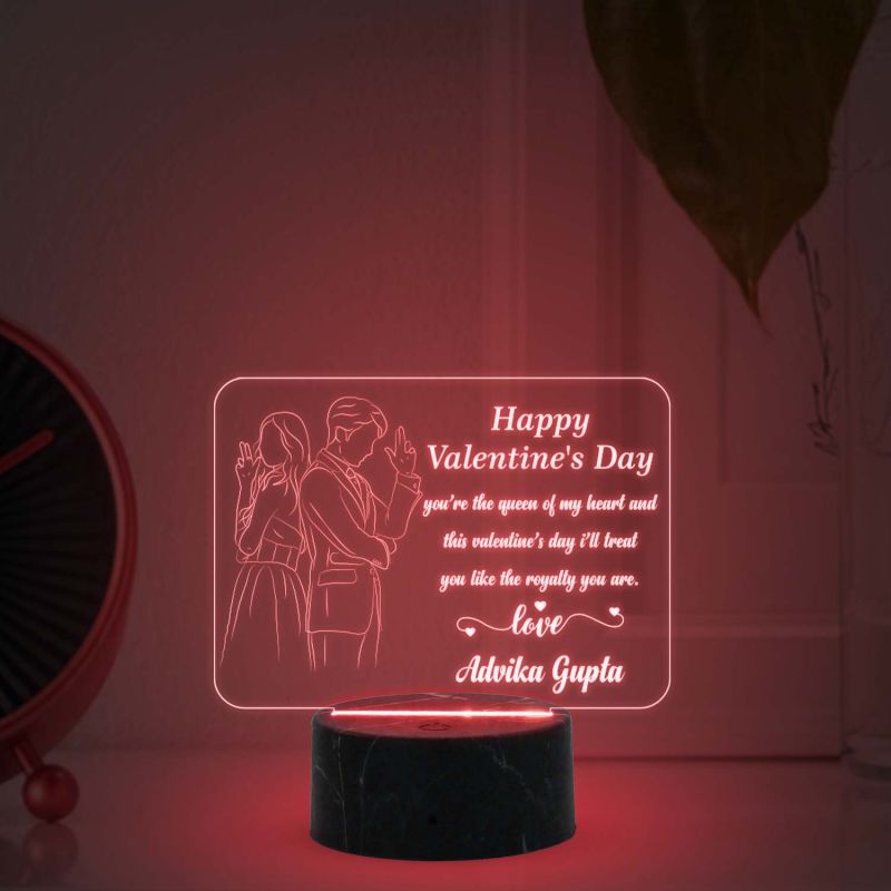 Happy Valentines Day Night Lamp With Multicolored Light Customized with Name Gift for Couple